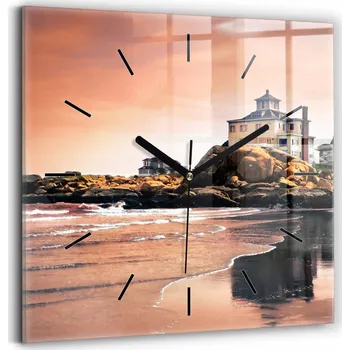 Hodiny Čtvercové Skleněné Hodiny Minimalistické Nástěnné Pobřeží Sherman 30x30 cm