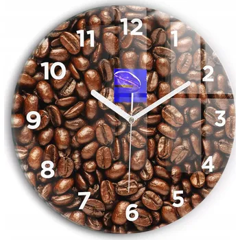 Hodiny Moderní skleněné nástěnné hodiny s potiskem Kávová zrnka kulatý průměr 30 cm