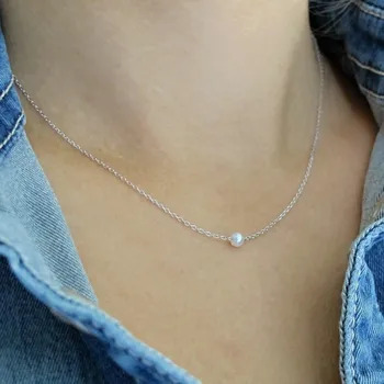 Náhrdelník Jemný stříbrný náhrdelník s perličkou 4mm 1,60g Rhodium 45cm + 5cm Stříbro 925/1000