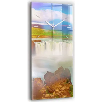Hodiny Velké skleněné nástěnné hodiny s grafikou Tichý Godafoss na Islandu 30x60