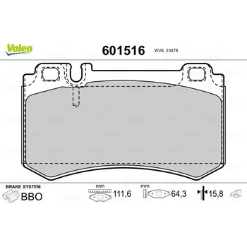 Brzdová destička Sada brzdových destiček, kotoučová brzda VALEO 601516