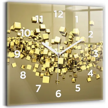Hodiny Skleněné Hodiny s potiskem Tichý Mechanismus Loft Nástěnné Zlaté čtverce 30x30