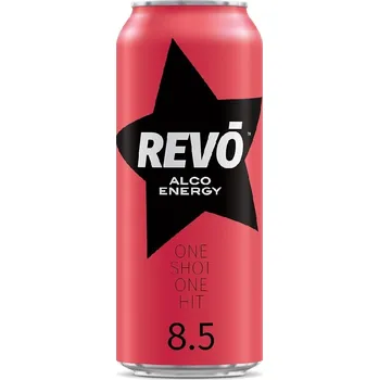 Energetický nápoj REVO CHERRY alco energy - energetický nápoj s alkoholem 8,5 % - plech 0,50l