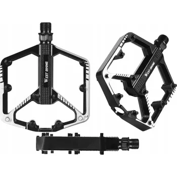 Pedál na kolo Platformové pedály West Biking hliníkové, strojové ložiska, 3 ložiska, černé