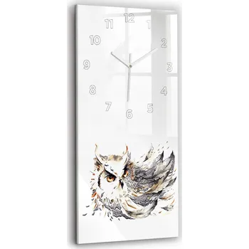 Hodiny Velké Skleněné Nástěnné Hodiny Sova, symbol moudrosti, 30x60 cm