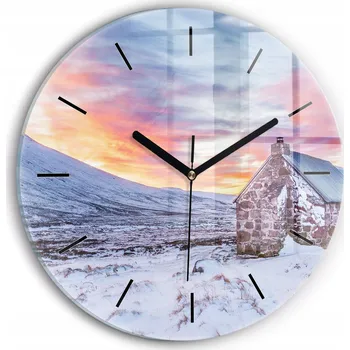 Hodiny Nástěnné hodiny kulatý dekorativní klasické kuchyňské Chata v horách průměr 30 cm