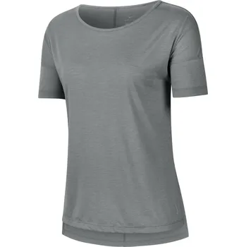 Dámské tričko Dámské funkční tričko s krátkým rukávem Nike YOGA TOP SS W šedé CJ9326-073 - XS | UK 7,5 | US 10