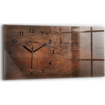 Hodiny Moderní skleněné foto hodiny na zeď tichý mechanismus 60x30 cm Staré dřevo