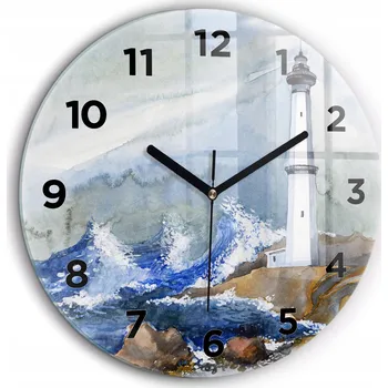 Hodiny Foto hodiny nástěnné Moře a maják kulatý černé ručičky průměr 60 cm