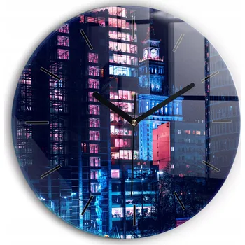 Hodiny Foto Hodiny Skleněné Nástěnné Do Moderních Interiérů Varšava v noci průměr 30 cm