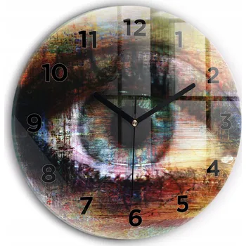 Obraz Čtvercové Skleněné Foto Hodiny na Zeď do Kanceláře Street Art Oko průměr 30 cm
