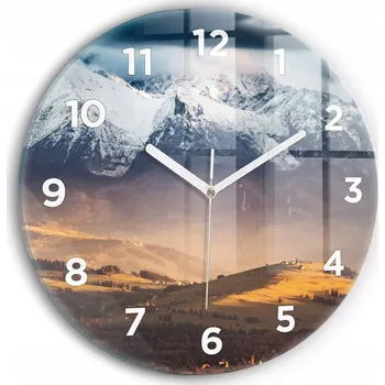 Hodiny Moderní skleněné nástěnné hodiny s potiskem Zimní krajina Vysokých Tater průměr 30 cm