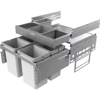 Odpadkový koš Cox® Base 360 S/600-4 včetně Base-Board®, odpadkový koš pro čelní výsuv, bez bio víka, světle šedá, V 460mm