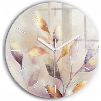 Hodiny Čtvercové Skleněné Nástěnné Hodiny s Abstraktním Boho Vzorem Listů fi60 cm