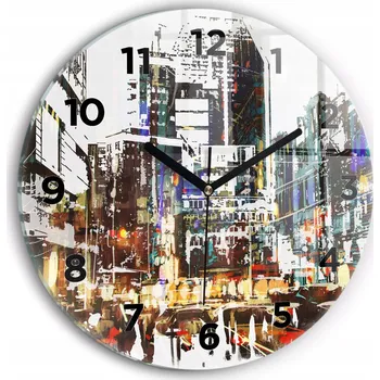 Hodiny Moderní skleněné hodiny s grafikou na zeď New York Město kulatý průměr 30 cm