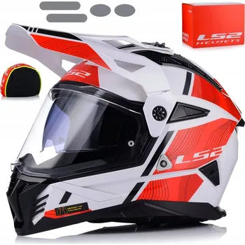 Helma na motorku LS2 PŘILBA ADVENTURE MX702 PIONEER II HILL MATNÁ BÍLÁ ČERVENÁ XS