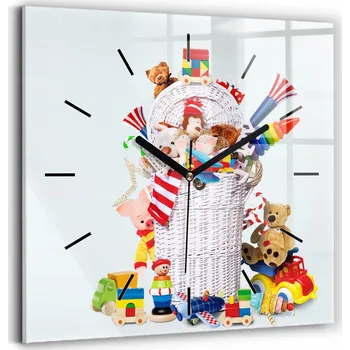 Hodiny Nástěnné Čtvercové Foto Hodiny Skleněné Proutěný koš na hračky 30x30 cm