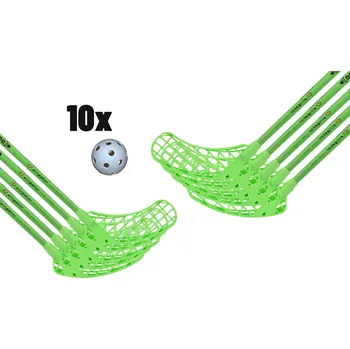 Florbalová hůl FLOORBEE Alligator Teams Energy 32 + Balls Florbalová sada černá / zelená, 100cm (=110cm), 6x levá + 4x pravá, (15 a více let)