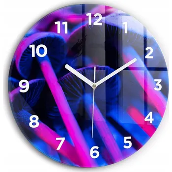 Hodiny Moderní skleněné hodiny s grafikou na zeď Magické barevné houby průměr 30 cm