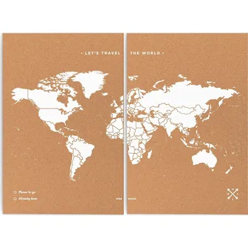 Plakát Korková nástěnná mapa světa- přírodní, bílá XXL