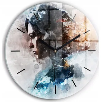 Hodiny Ozdobné nástěnné hodiny s krásnou grafikou Abstraktní tváře kulatý průměr 30 cm