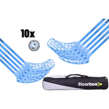 Florbalová hůl FLOORBEE Shark Teams Energy 32 + Toolbag + Balls Florbalová sada černá / modrá, 100cm (=110cm), 7x levá + 3x pravá, (15 a více let)