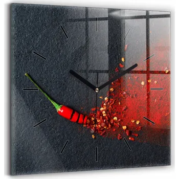 Hodiny Skleněné hodiny s tichým mechanismem, loft nástěnné Koření červené papriky, 30x30 cm
