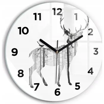 Hodiny Ozdobné nástěnné hodiny s krásnou grafikou Silueta jelena Les kulatý průměr 30 cm
