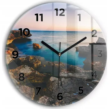 Hodiny Čtvercové Skleněné Nástěnné Hodiny do Kanceláře s Motivem Mořské Krajiny fi30 cm