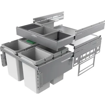 Odpadkový koš Cox® Base 360 S/600-4 včetně Base-Board®, odpadkový koš pro čelní výsuv, s bio víkem, světle šedá, V 460mm