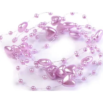 Dětské navlékací korálky Perličky na silonu Ø10 mm délka 130 cm srdce fialová sv. 1ks