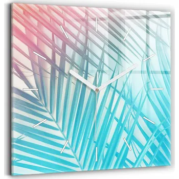 Hodiny Foto Skleněné Hodiny Nástěnné Do Moderního Interiéru Tropická palma 30x30 cm