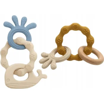 Kousátko na prořezávání zoubků Bosso Baby dřevěné, silikonové béžové