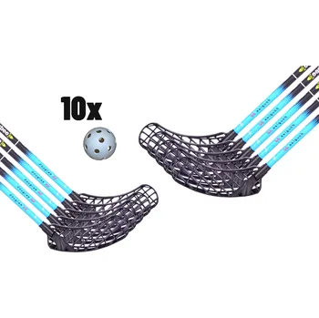 Florbalová hůl FLOORBEE Douglas 32 Blue + Balls Florbalová sada černá / modrá, 100cm (=110cm), 5x levá + 5x pravá, (15 a více let)