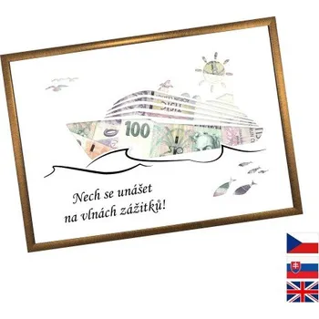 Žertovný předmět Rámeček na darování peněz - Dovolená - plavba lodí, Nápis česky, Rámeček 905 - bronzová