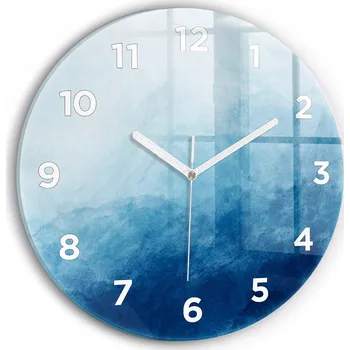 Hodiny Čtvercové Skleněné Nástěnné Hodiny do Kanceláře s Grafikou Abstrakce Voda fi30 cm