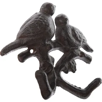 Věšák Litinový věšák Ptáčci na větvičce černá, 12 x 13 cm