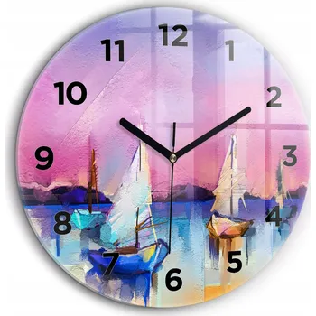 Hodiny Skleněné nástěnné hodiny do kanceláře se stylovým potiskem Mořská krajina fi60 cm
