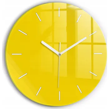 Hodiny Minimalistické Skleněné Nástěnné Hodiny se Stylovým Potiskem Žluté fi30 cm