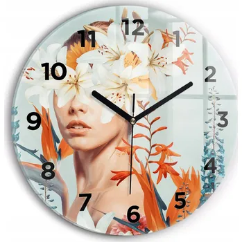 Hodiny Ozdobné nástěnné hodiny s krásnou grafikou Žena s květinami kulatý průměr 30 cm