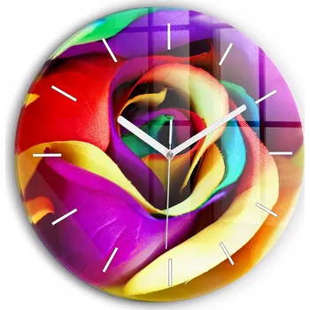 Hodiny Moderní skleněné foto hodiny na zeď tichý mechanismus Duhová růže průměr 30 cm