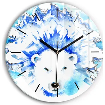 Hodiny Moderní skleněné nástěnné hodiny s potiskem Medvěd na ledovém pozadí průměr 30 cm