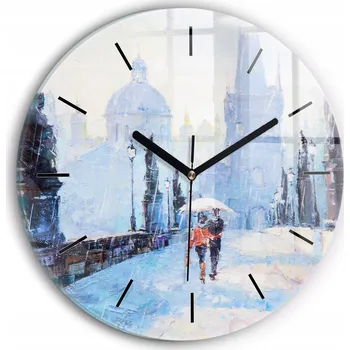 Hodiny Moderní skleněné nástěnné hodiny s potiskem Olejová malba kulatý průměr 30 cm
