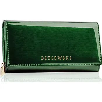 Dámská peněženka Betlewski kožená zelená velká vodorovná se zapínáním na patentku