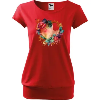 Dámské tričko Tričko City s potiskem - "Srdičko v květinách", Malfini - NakupTextil Barva: 07-červená, Velikost: L