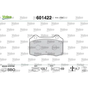 Brzdová destička Sada brzdových destiček, kotoučová brzda VALEO 601422