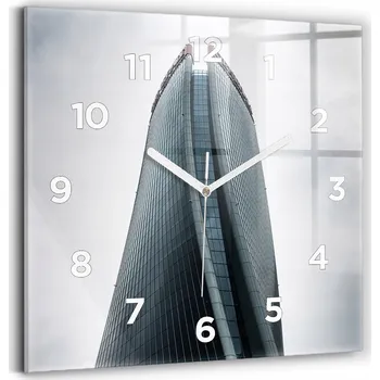 Hodiny Čtvercové Skleněné Nástěnné Hodiny s Motivem Mrakodrapu v Miláně 30x30 cm