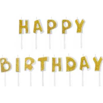 Party dekorace Narozeninové svíčky s nápisem Happy Birthday - zlaté s třpytkami