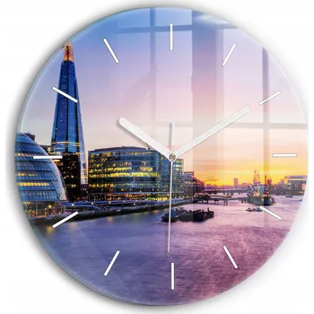 Hodiny Minimalistické skleněné nástěnné hodiny s S Potiskem - Pohled na Londýn, průměr 30 cm
