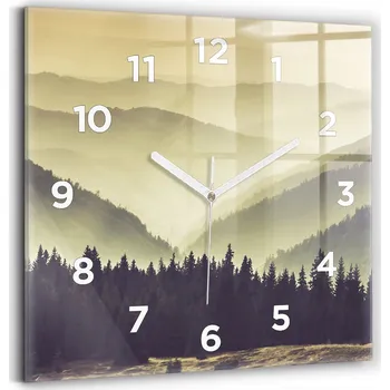Hodiny Nástěnné hodiny z tvrzeného skla s tichým chodem – Mlhavé horské svahy